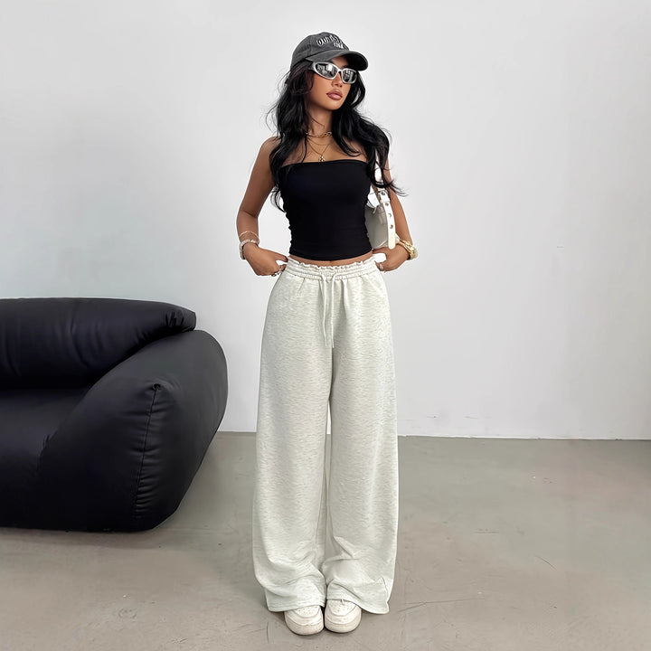 Women Soft Lounge Palazzo Pants with Gathered Smock Waistband and Drawstring Mune Fashion