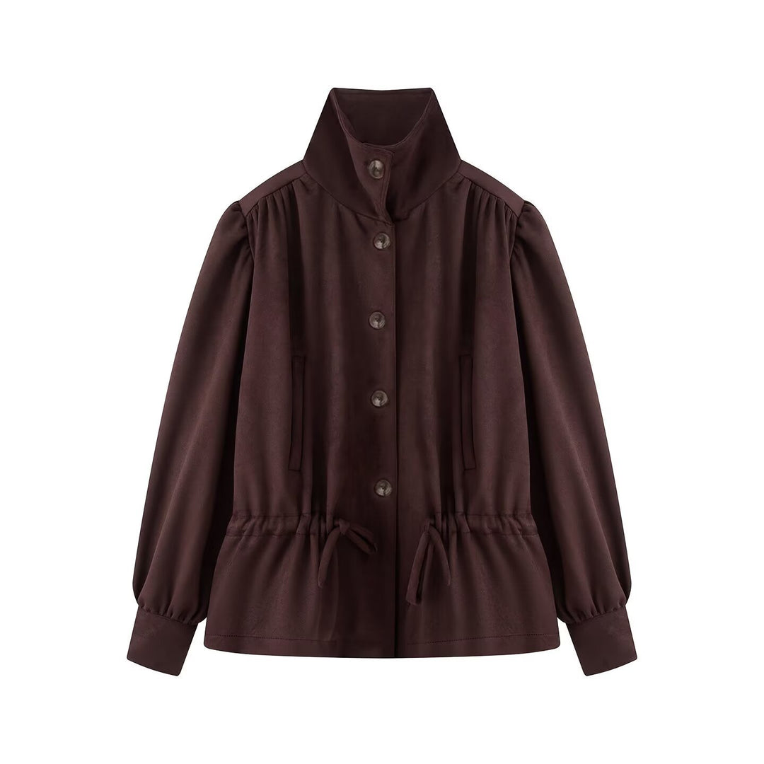 Women's short jacket with stand-up collar, drawstring and balloon sleeves Mune Fashion