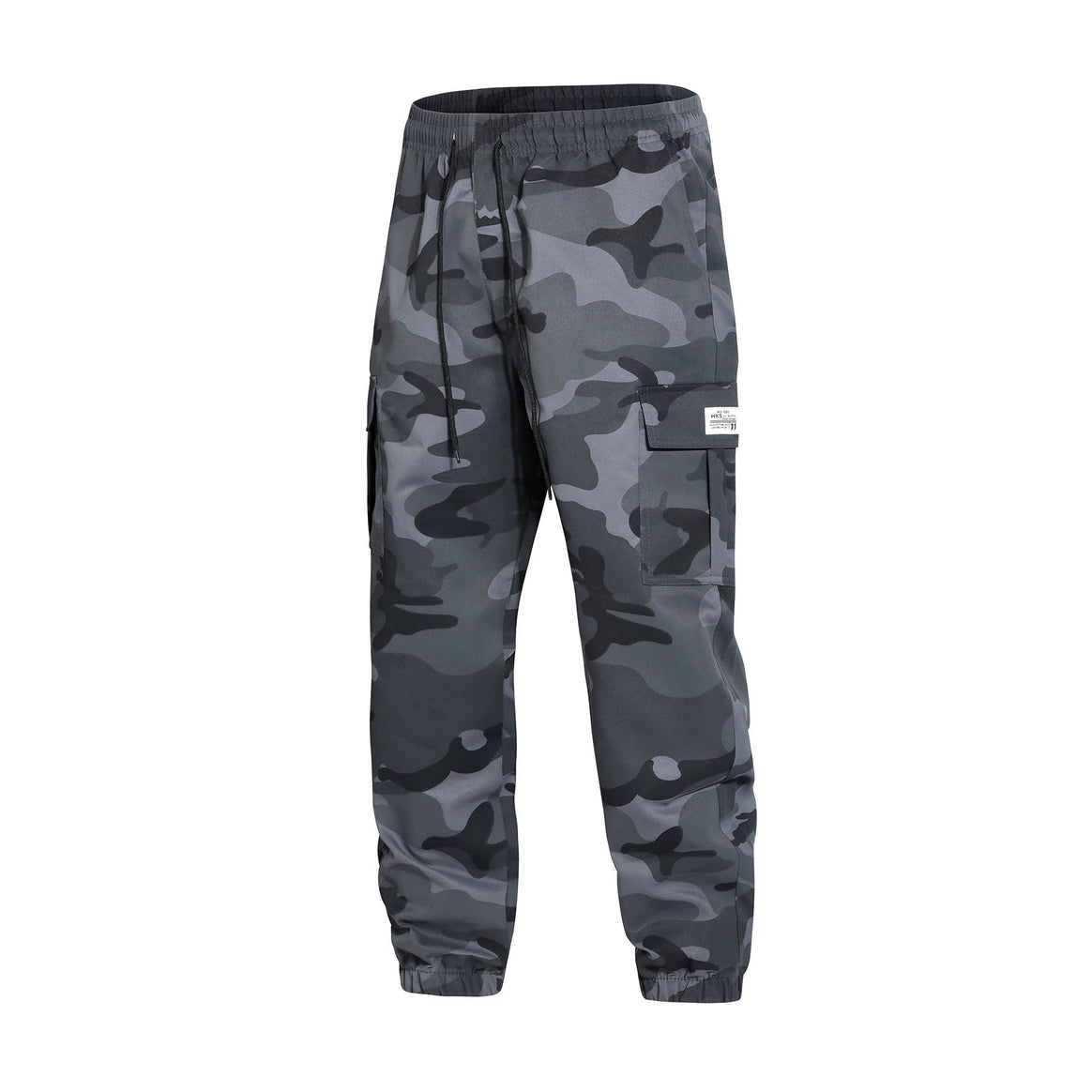 Men's cargo pants in jogger style with camouflage, drawstring waistband & elastic ankle cuffs Mune Fashion