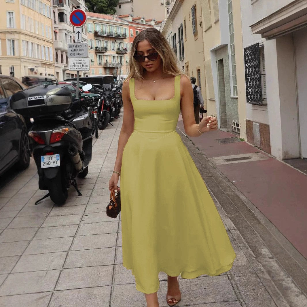 Maxi dress A-line with square neckline