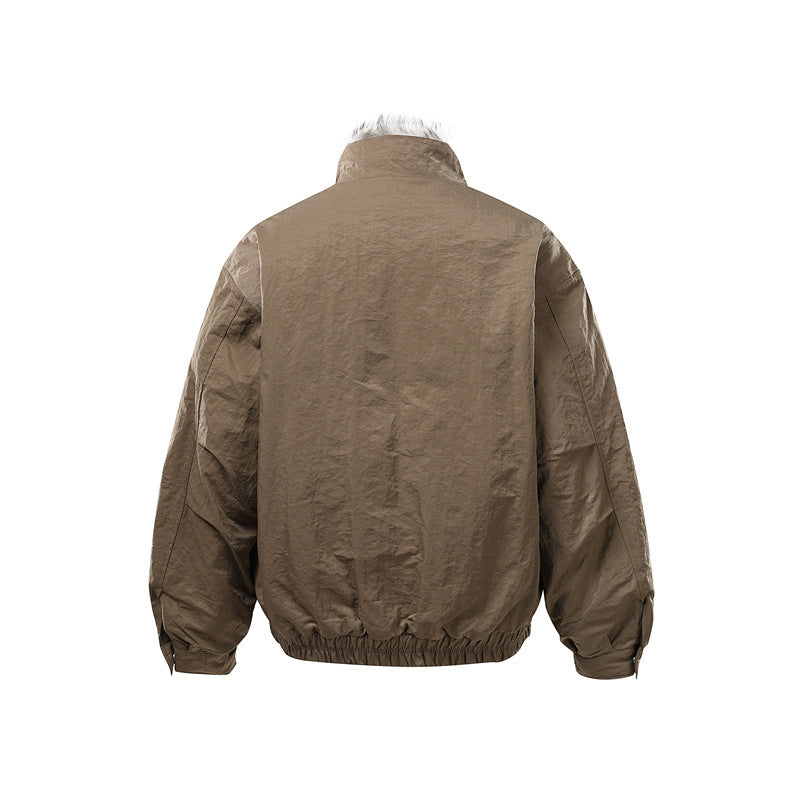 Men's Quilted Bomber Jacket with High Teddy Collar, Concealed Zipper and Elastic Hem Mune Fashion