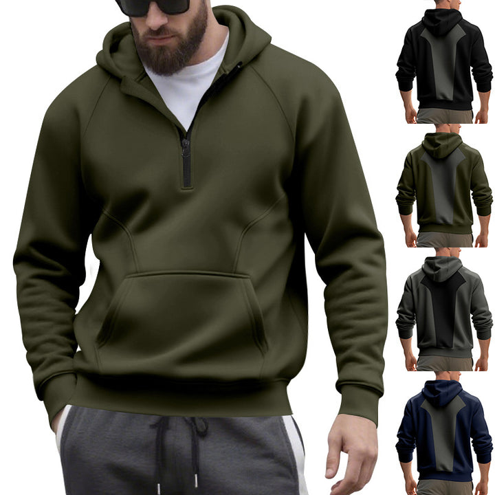 Men's half-zip hoodie in a minimalist softshell look with kangaroo pocket and raglan sleeves Mune Fashion