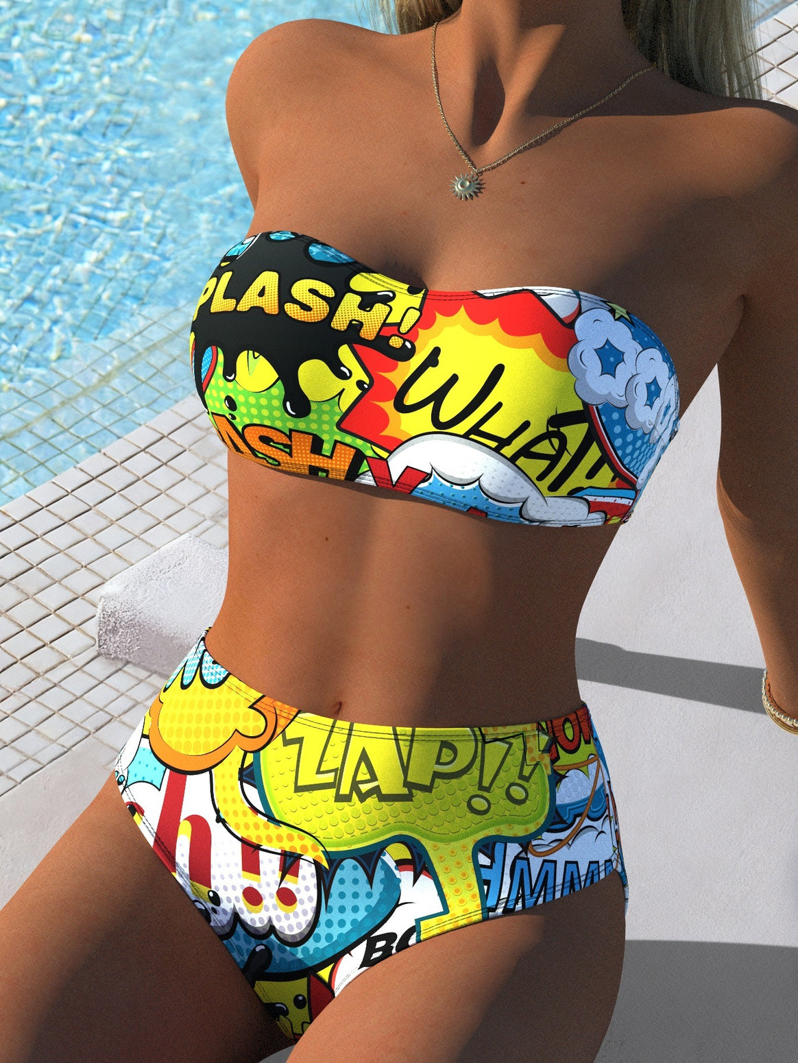 Ladies Bandeau Bikini Set with animal print and high waistband Mune Fashion