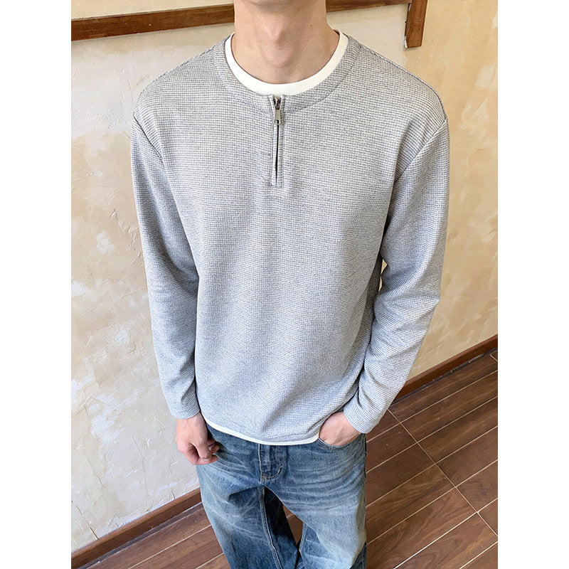 Men's Structured Long Sleeve Pullover with Half Zipper and Contrast Trim Mune Fashion