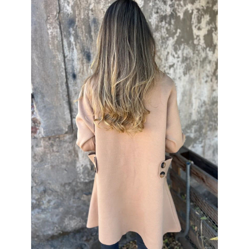 Women's lightweight flared knitted coat with button placket and stand-up collar Mune Fashion