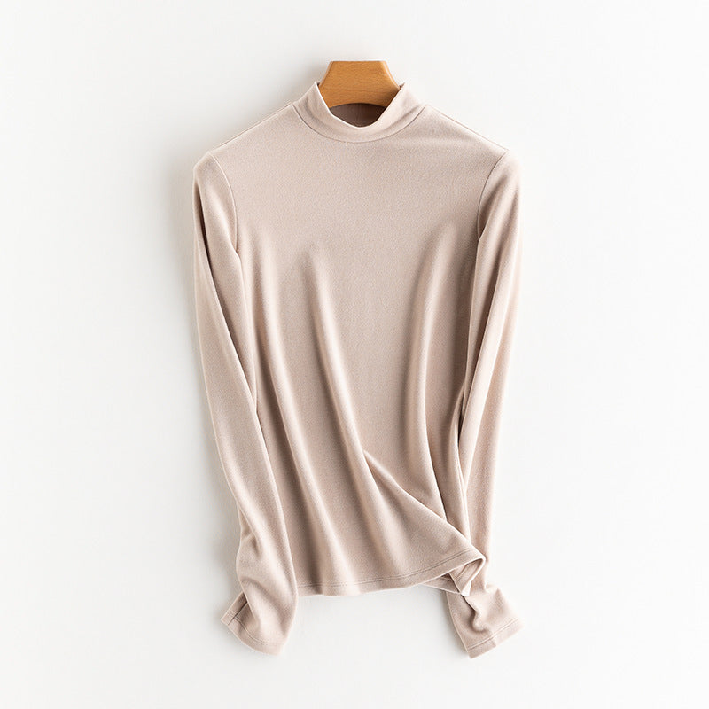 Ladies Fine Long Sleeve Shirt with Stand-up Collar made of Stretch Jersey, Body-hugging Silhouette Mune Fashion