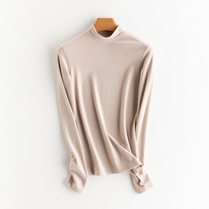 Ladies Fine Long Sleeve Shirt with Stand-up Collar made of Stretch Jersey, Body-hugging Silhouette Mune Fashion