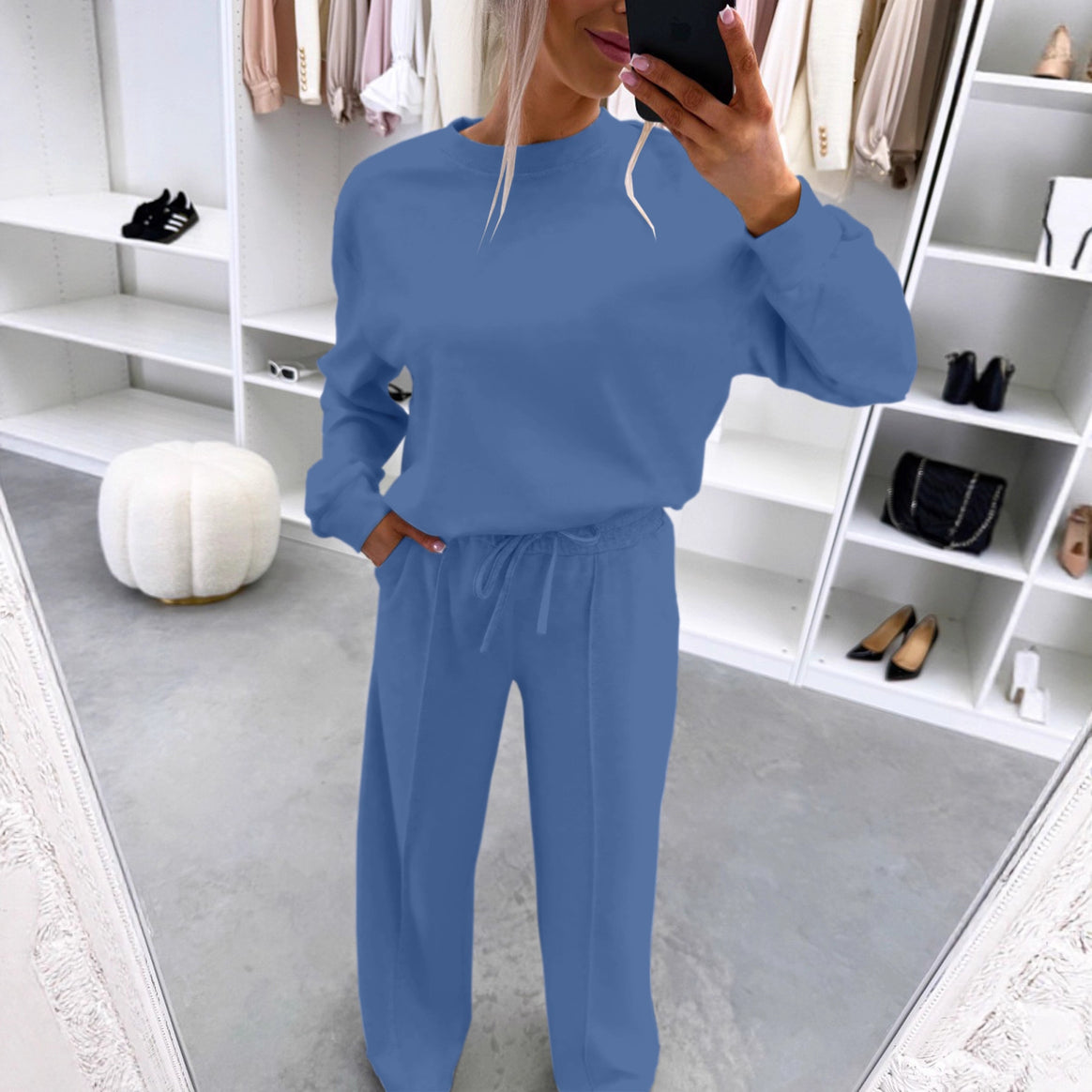 Women's Casual Loungewear Set with Oversize Batwing Sweater and Wide Jersey Pants Mune Fashion