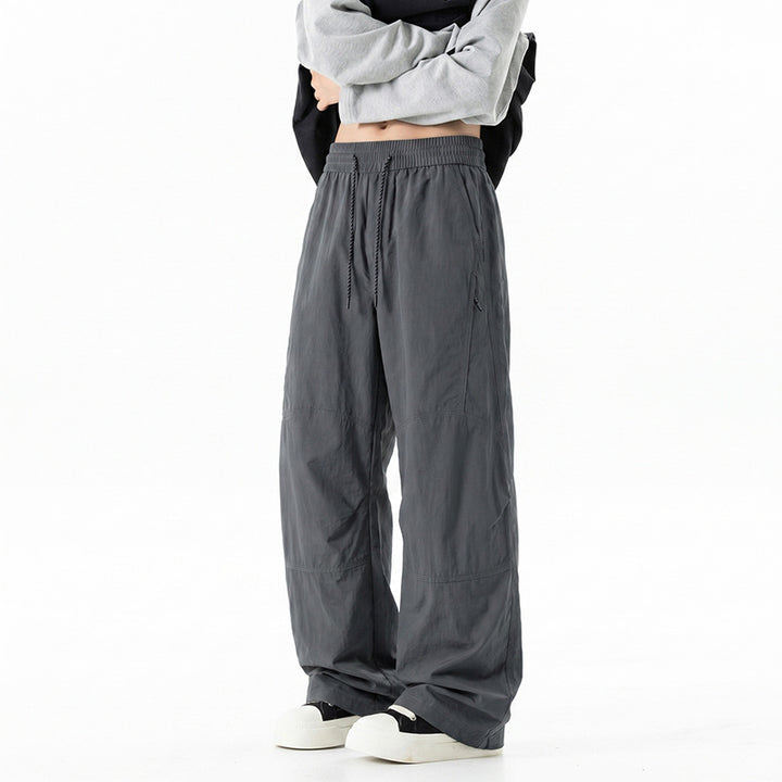 Men's Wide Baggy Pants with Drawstring Waistband and Panel Construction Drune