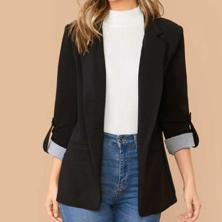 Ladies slim fit blazer with three-quarter sleeves and rolled cuffs Mune Fashion