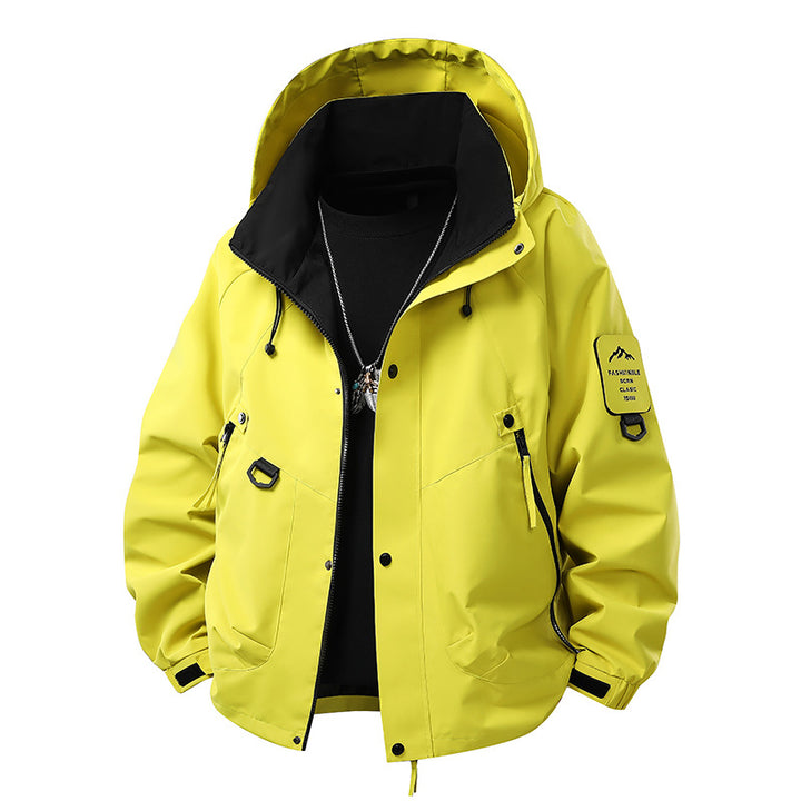 Men's Waterproof Outdoor Jacket with Adjustable Hood Collar Mune Fashion