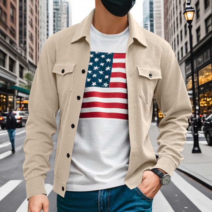 Men's corduroy overshirt jacket with patch chest pockets, structured ribbed quality and continuous button placket Mune Fashion