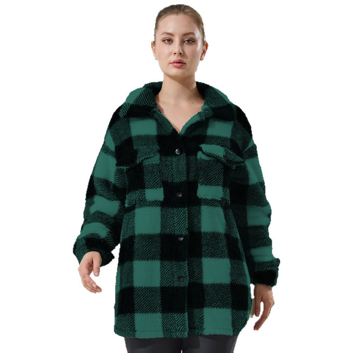 Women's Oversized Teddy Shirt Jacket with Check Pattern Mune Fashion