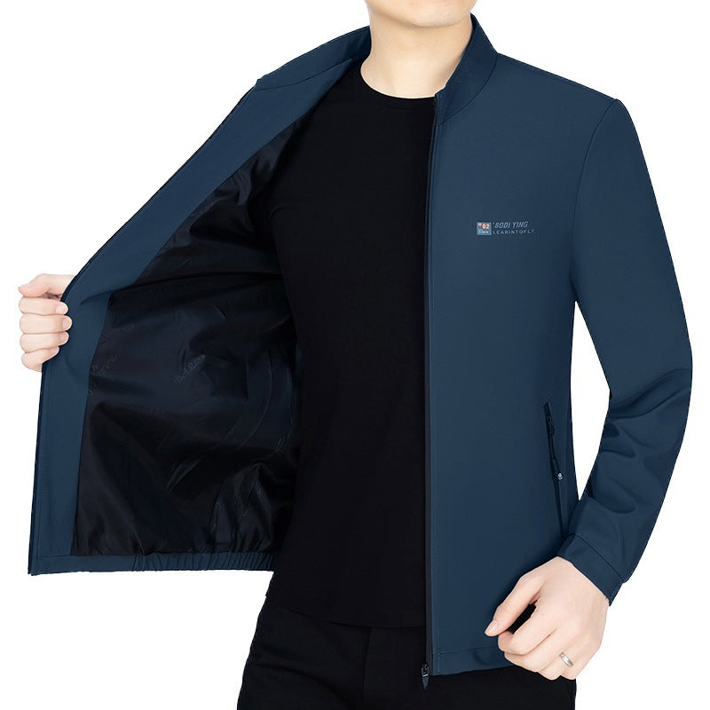 Men's Stand Collar Jacket with Warming Teddy Lining and Zipper Mune Fashion