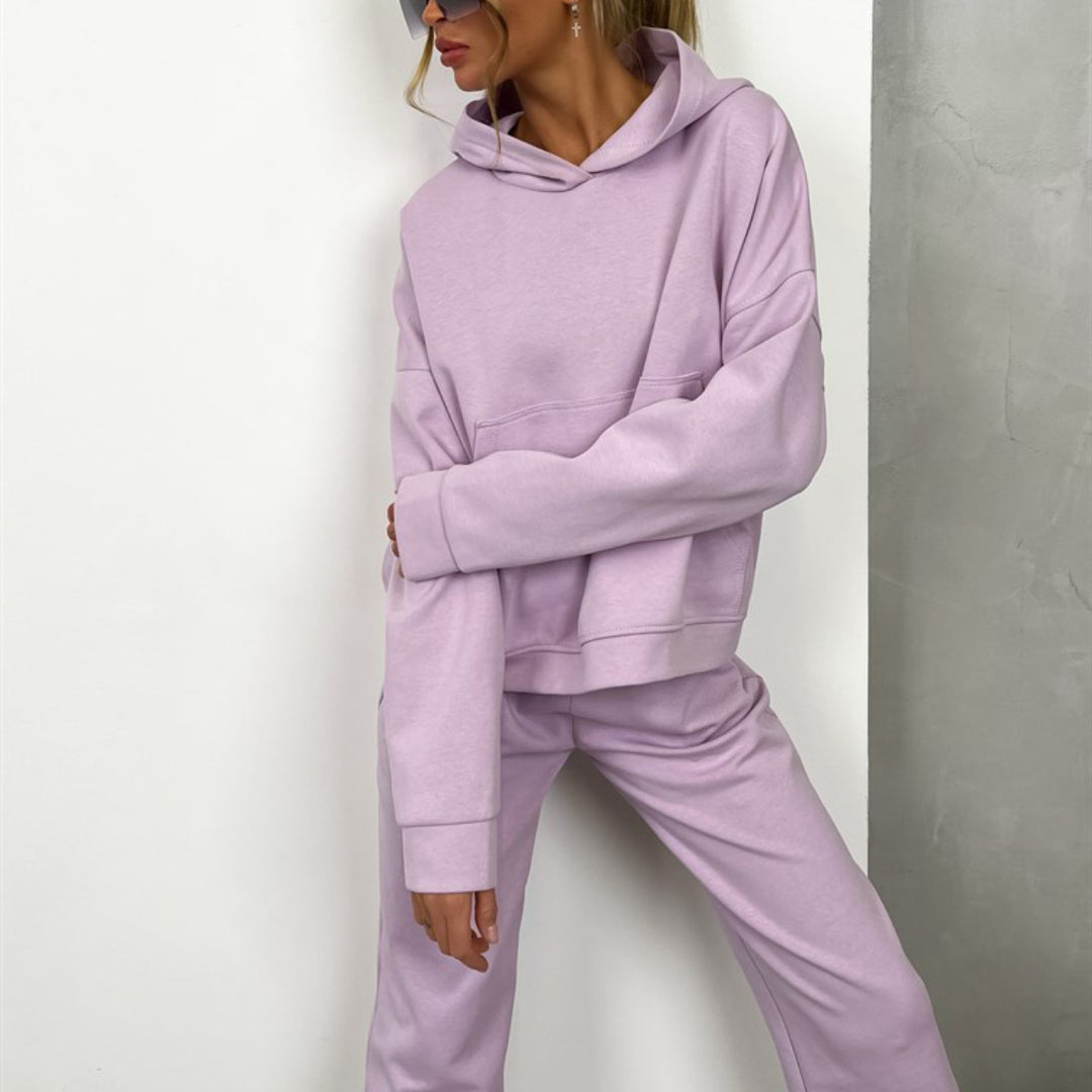 Women's nan Cropped Hoodie and fitted cuff Jogging Pants set made of heavy French Terry Mune Fashion
