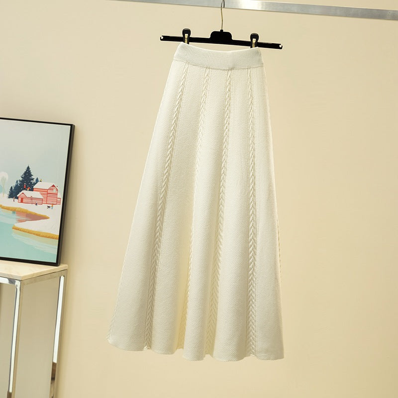 Women's Pleated Midi Skirt with Textured Cable Pattern Mune Fashion
