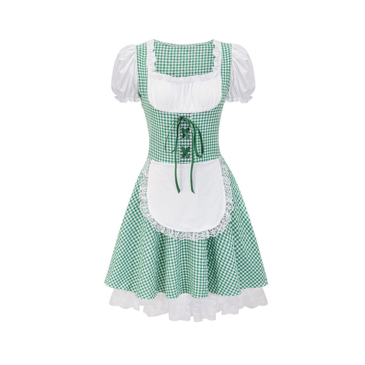 Women's Trachten dress in Vichy style with puff sleeves, lace-up corset, and lace apron Mune Fashion