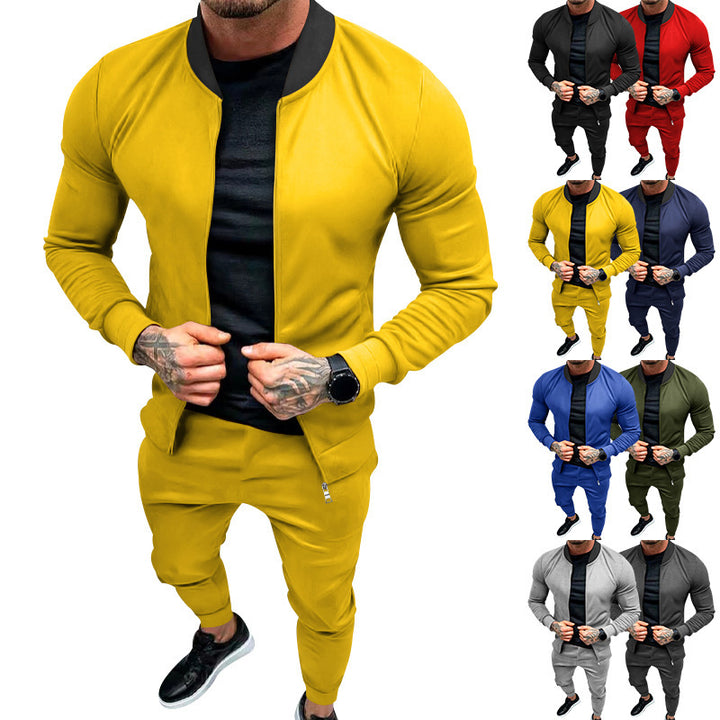 Men's sporty leisure training suit with tailored bomber jacket and tapered jogging pants made of elastic cotton blend Mune Fashion