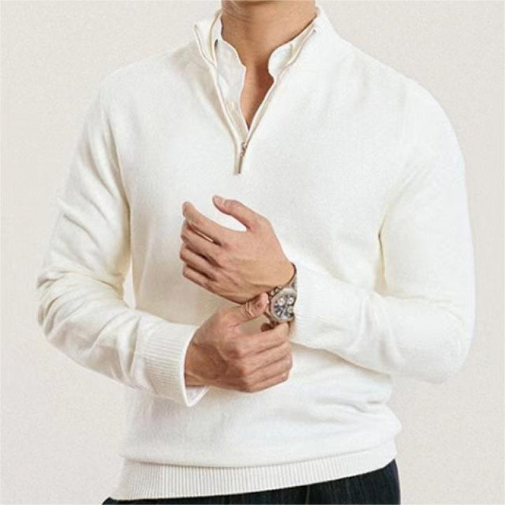 Men's luxurious fine knit half zip pullover with concealed zipper and narrow rib Mune Fashion