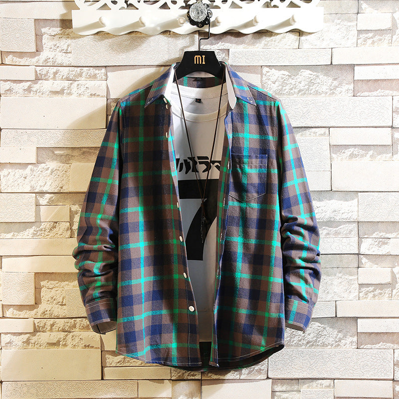 Men's casual checked cotton flannel shirt with button-down collar, chest pocket, and rounded hem Mune Fashion