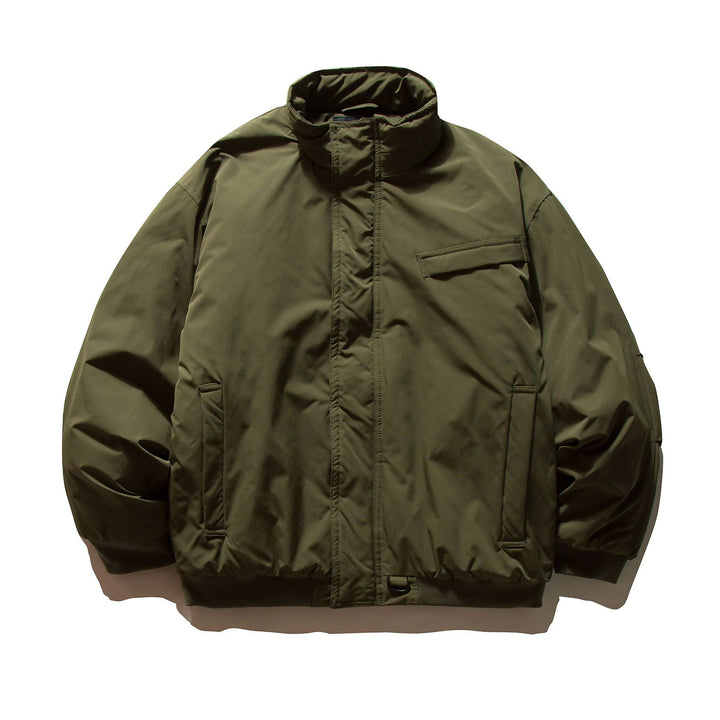 Men's Minimalist Thermal Bomber Jacket with Concealed Front Flap, High Stand Collar and Utility D-Ring Mune Fashion