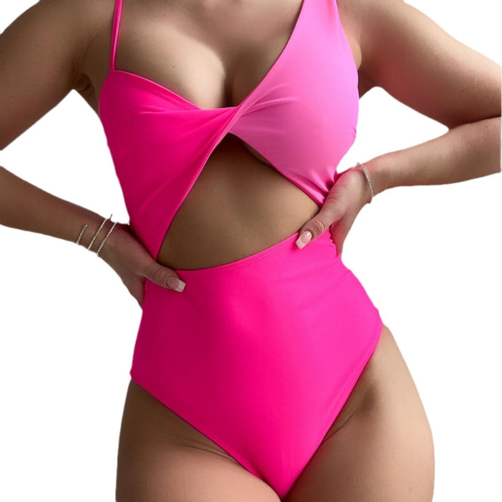 Ladies One-Piece Swimsuit with Asymmetrical Cut and Deep V-Neck Mune Fashion