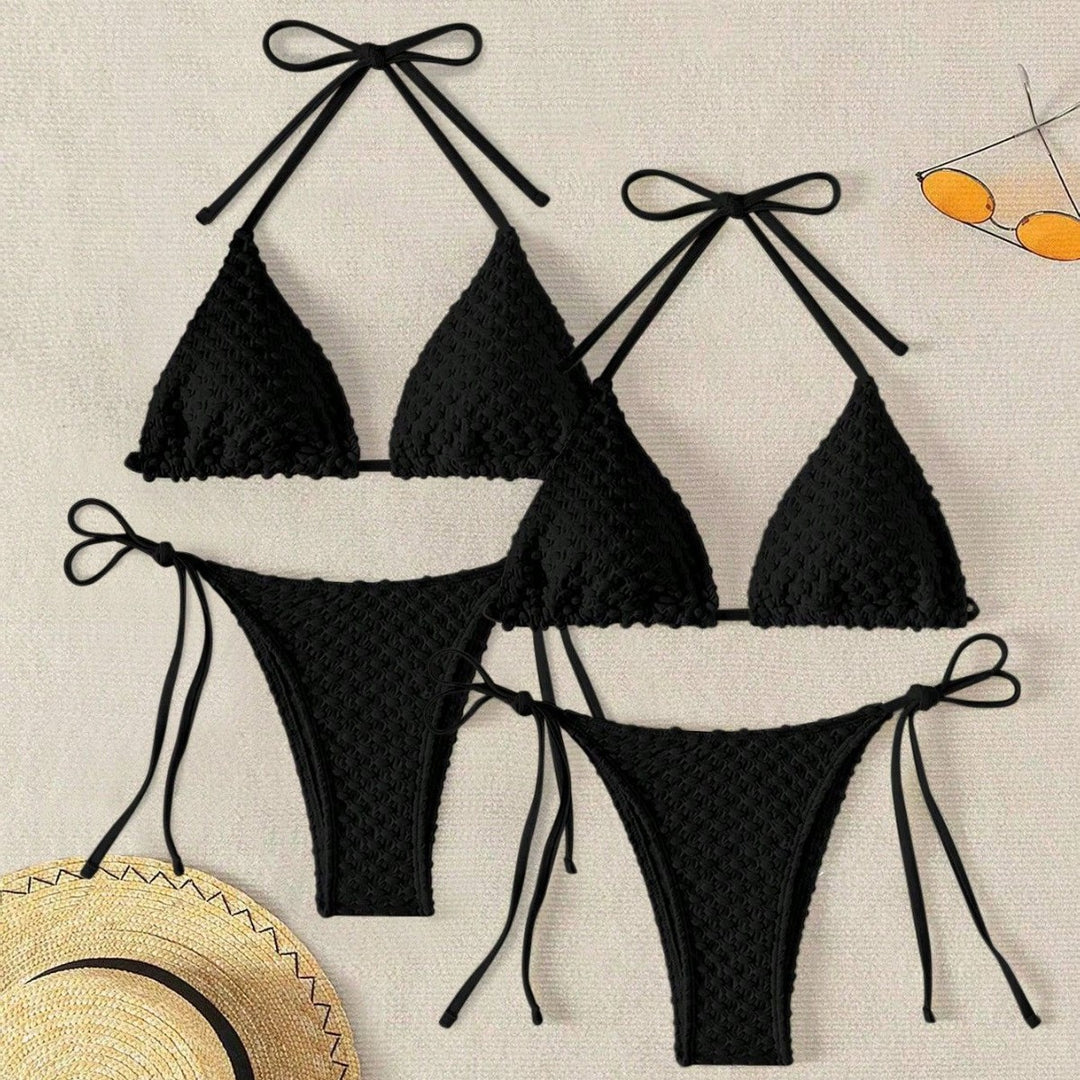Women Woven Triangle Bikini with Bandeau Top Mune Fashion