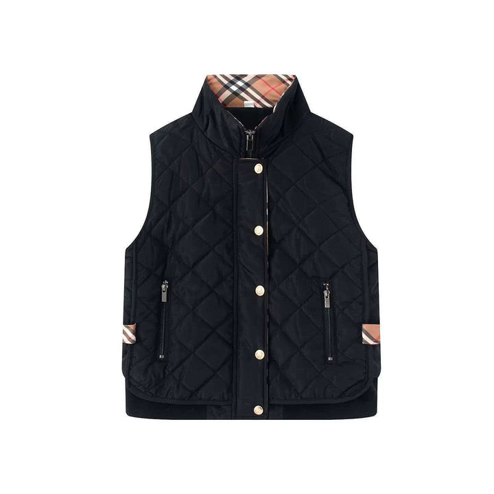 Women's Quilted Sleeveless Bodywarmer with Stand-Up Collar, Zipper, Snap Button Placket and Ribbed Hem Mune Fashion
