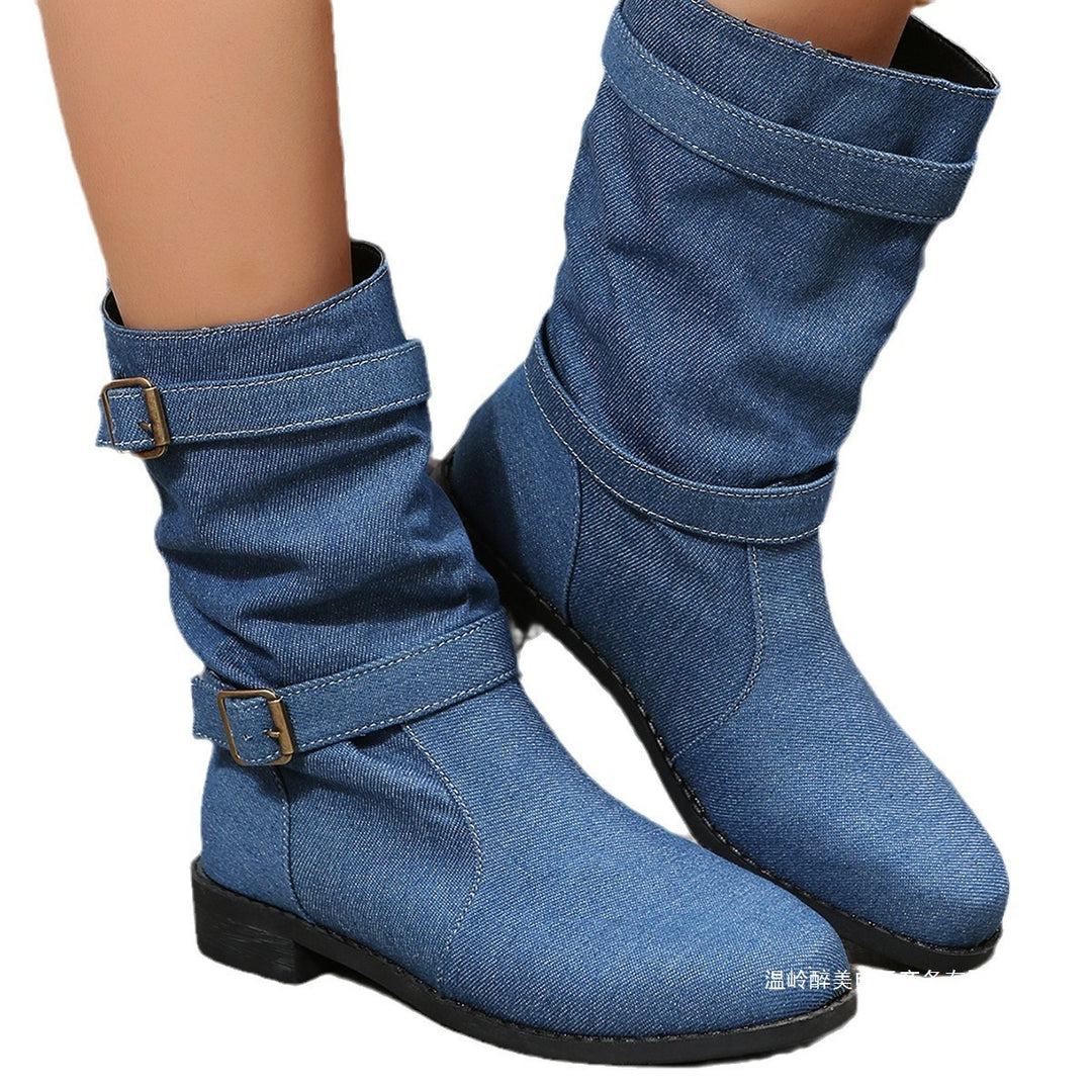 Women’s casual slouch ankle boots with two decorative straps and decorative metal buckles Mune Fashion