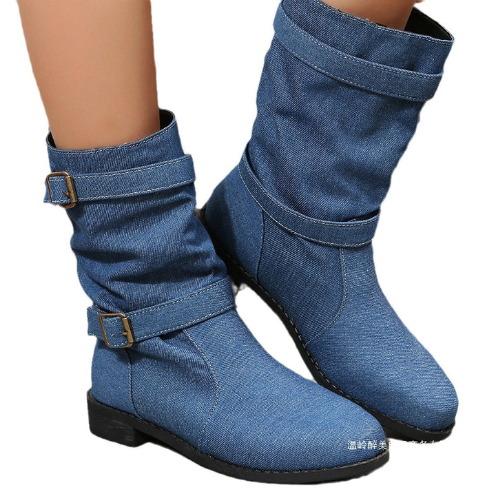 Women’s casual slouch ankle boots with two decorative straps and decorative metal buckles Mune Fashion