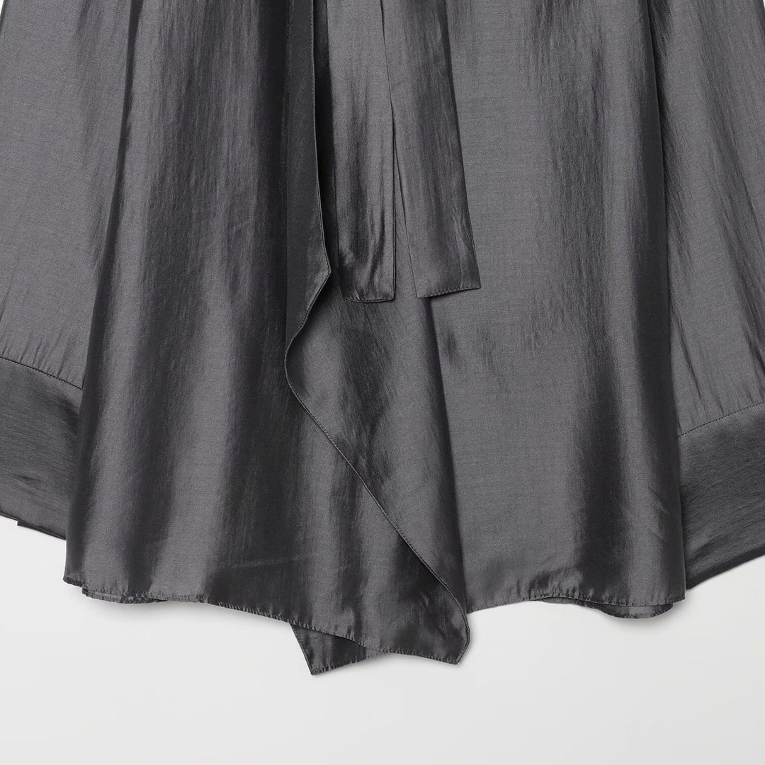 Women's Oversize Silk-Look Blouse with Slip Collar and Asymmetrical Hem