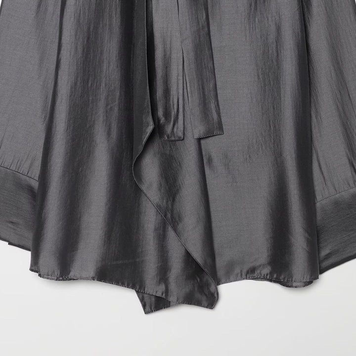 Women's Oversize Silk-Look Blouse with Slip Collar and Asymmetrical Hem