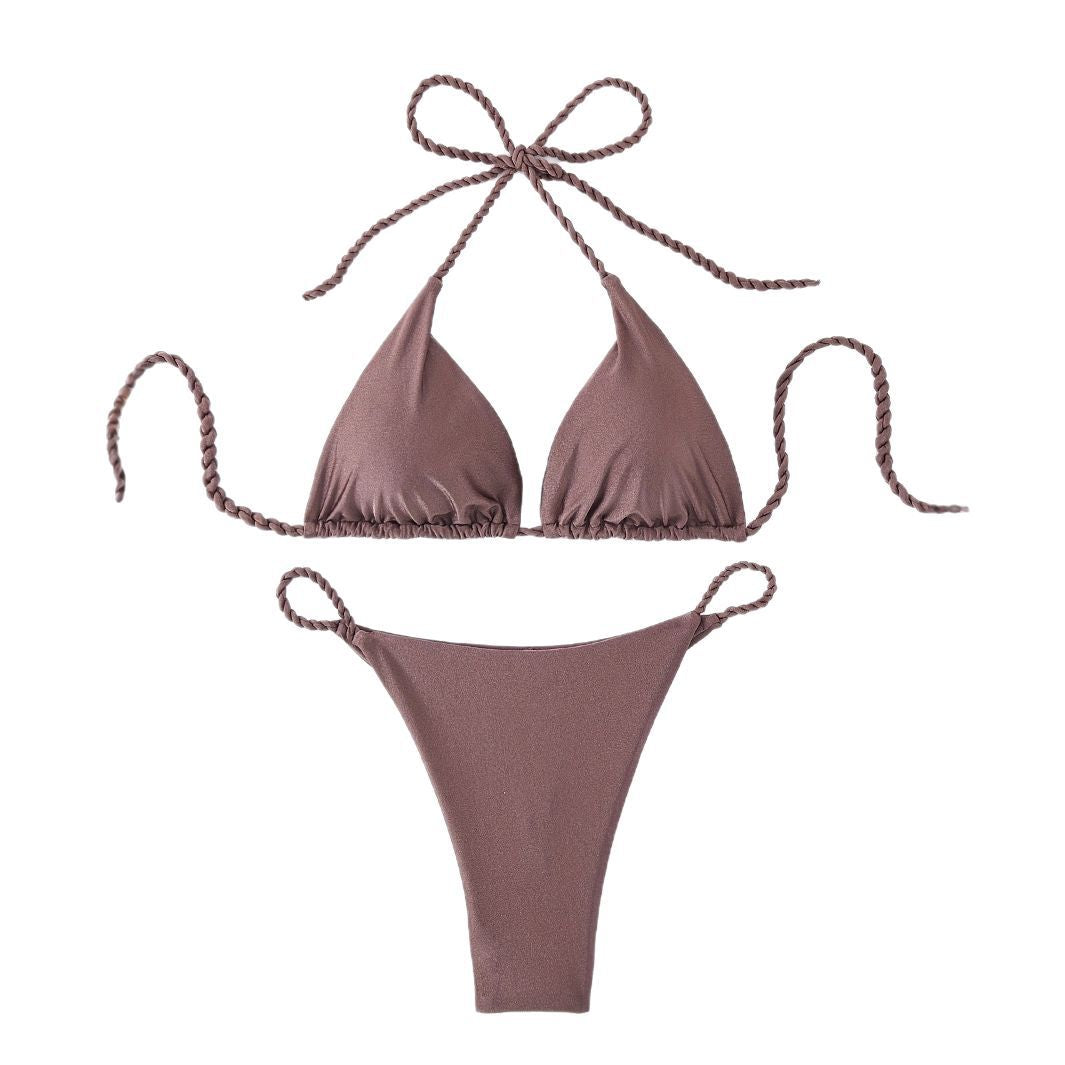 Women Triangle Bikini with Braided Straps Mune Fashion
