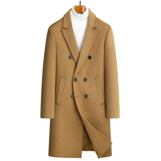 Men's elegant double-breasted wool coat with notched lapels, concealed inner pocket, and slim silhouette Mune Fashion