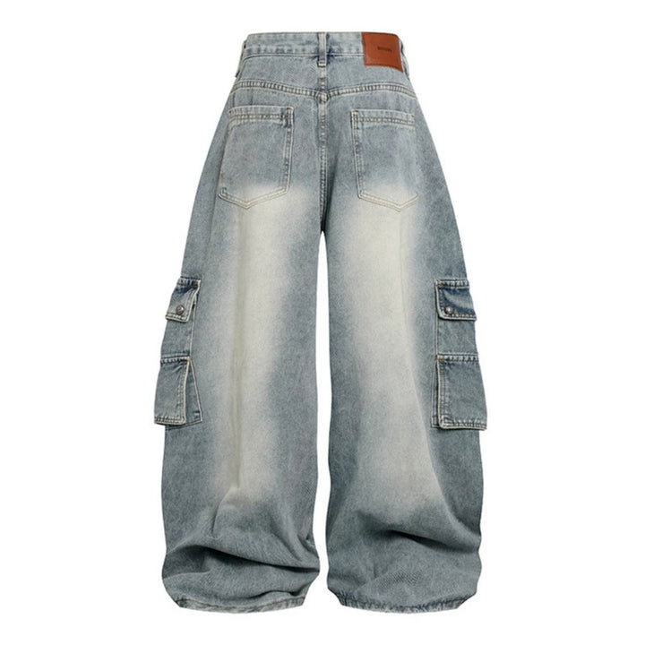 Women's Wide High-Waist Cargo Jeans in Baggy Look with Distressed Details and Zipper Panel Mune Fashion