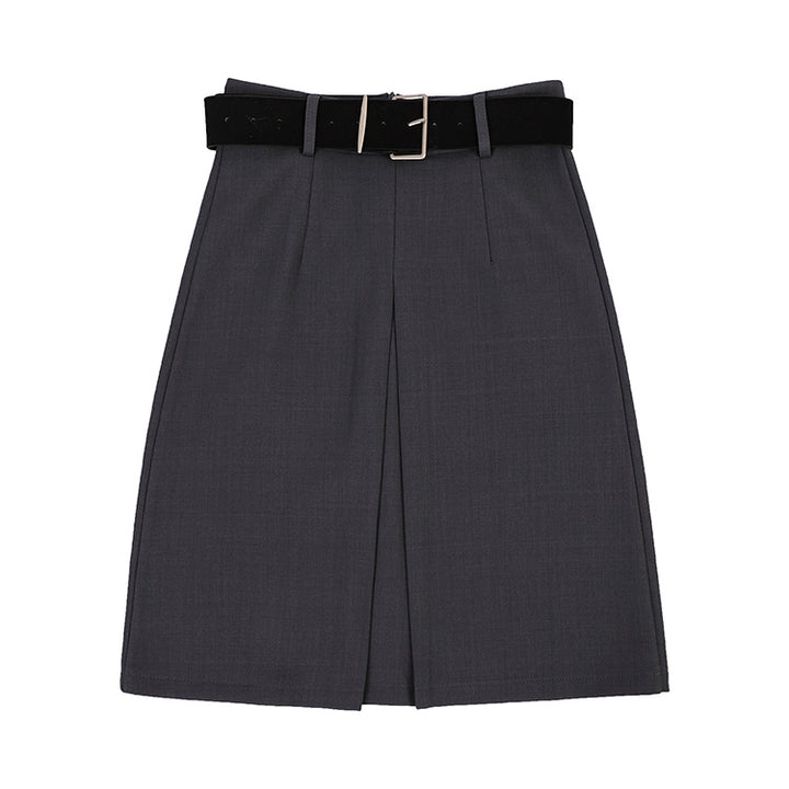 Women's tailored business midi skirt with central pleat and decorative belt Mune Fashion
