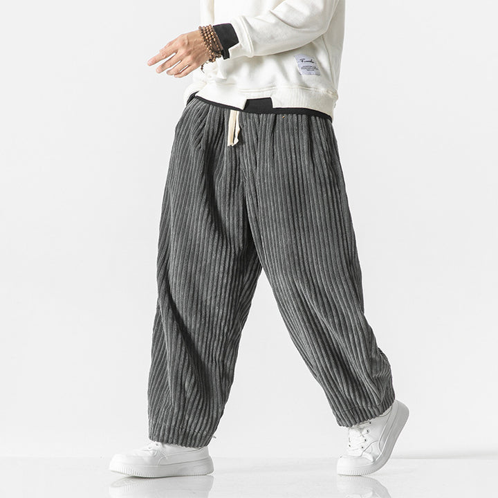 Men's Loose-Fit Corduroy Balloon Pants with Drawstring and Wide Rib Relief Mune Fashion