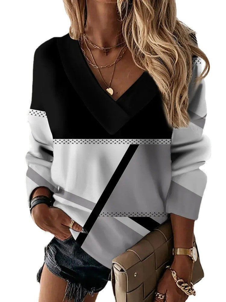 Women's Colorblock V-Neck Sweatshirt with Graphic Print Mune Fashion