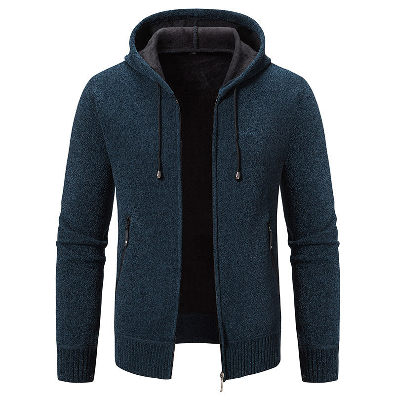Men's knitted look zip jacket with teddy lining, hood, and concealed zip pockets Mune Fashion