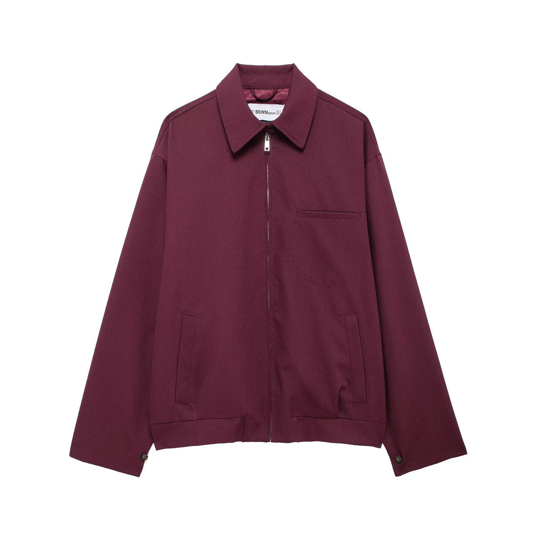 Women's Oversize Blouson Jacket with Full-Length Zipper and Placket Pockets Mune Fashion