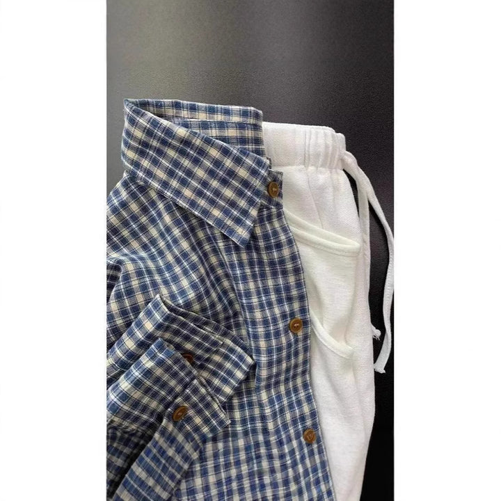 Men's Casual Checkered Long Sleeve Shirt Mune Fashion