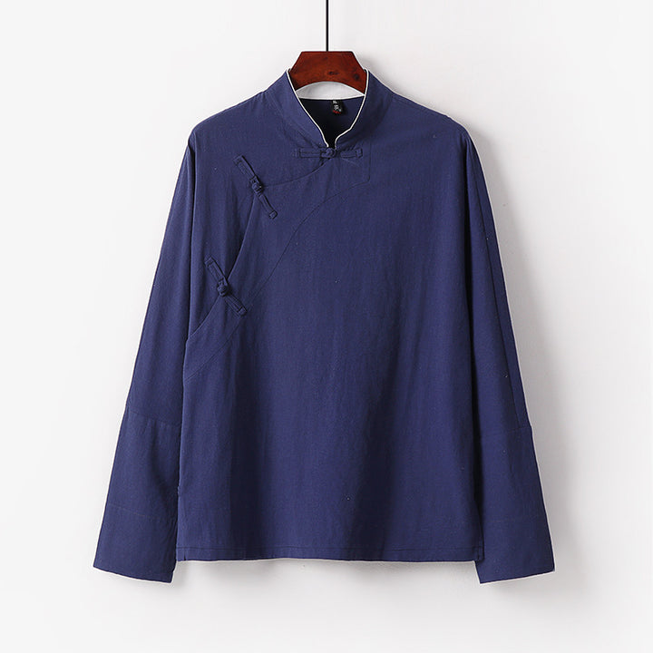Men's Loose Stand Collar Top with Toggle Buttons and Side Button Placket Mune Fashion