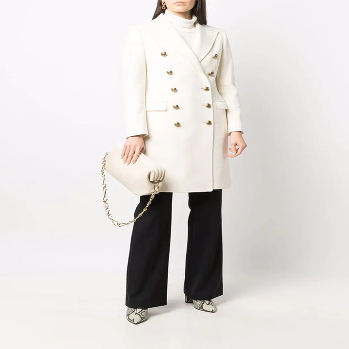 Women's Double-breasted Wool Blend Coat with Conical Gold Buttons and Slim Fit Mune Fashion
