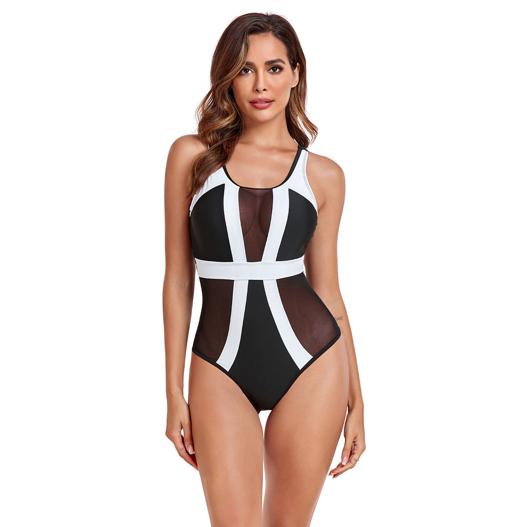 Women's Sporty One-Piece Swimsuit with Modern Mesh Design Mune Fashion