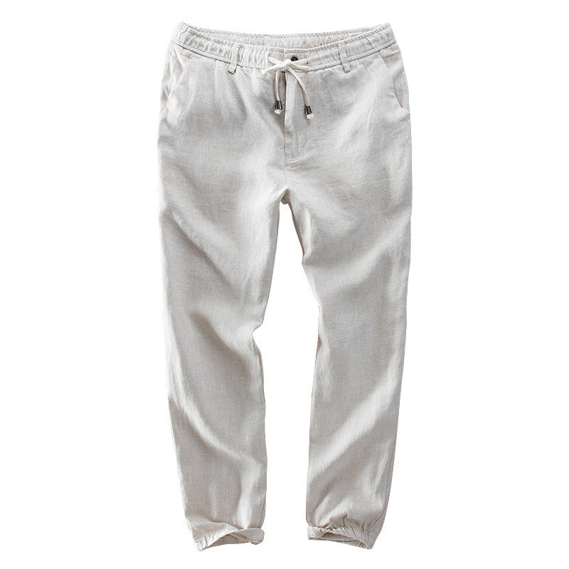 Men's Light Linen Jogging Pants with Elastic Waistband and Drawstring Mune Fashion