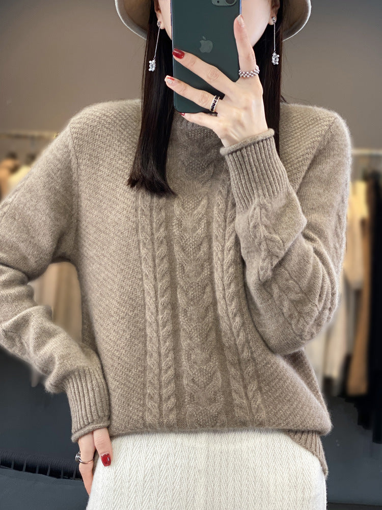 Women's Soft Cable Knit Mock Neck Sweater with Cashmere-like Feel and Extended Ribbed Cuffs Mune Fashion