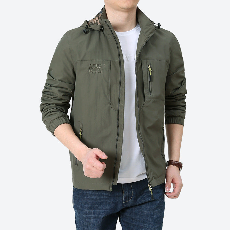 Men's Windproof Microfiber Utility Jacket with Hood and Multiple Zipper Pockets Mune Fashion