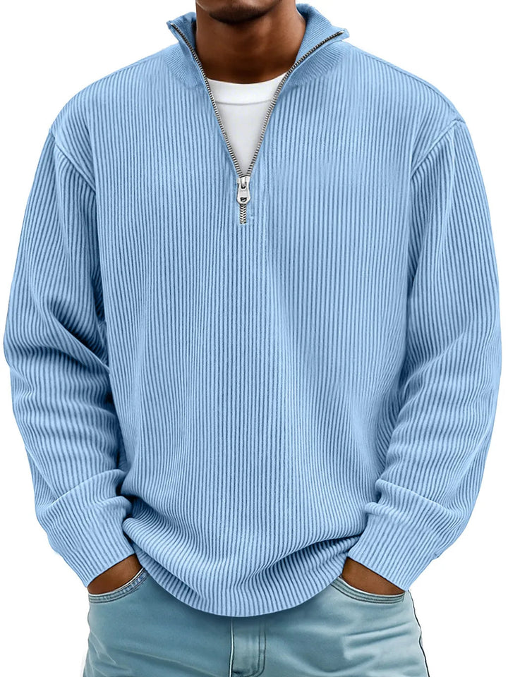 Men's ribbed knit pullover with half zipper and stand-up collar Mune Fashion