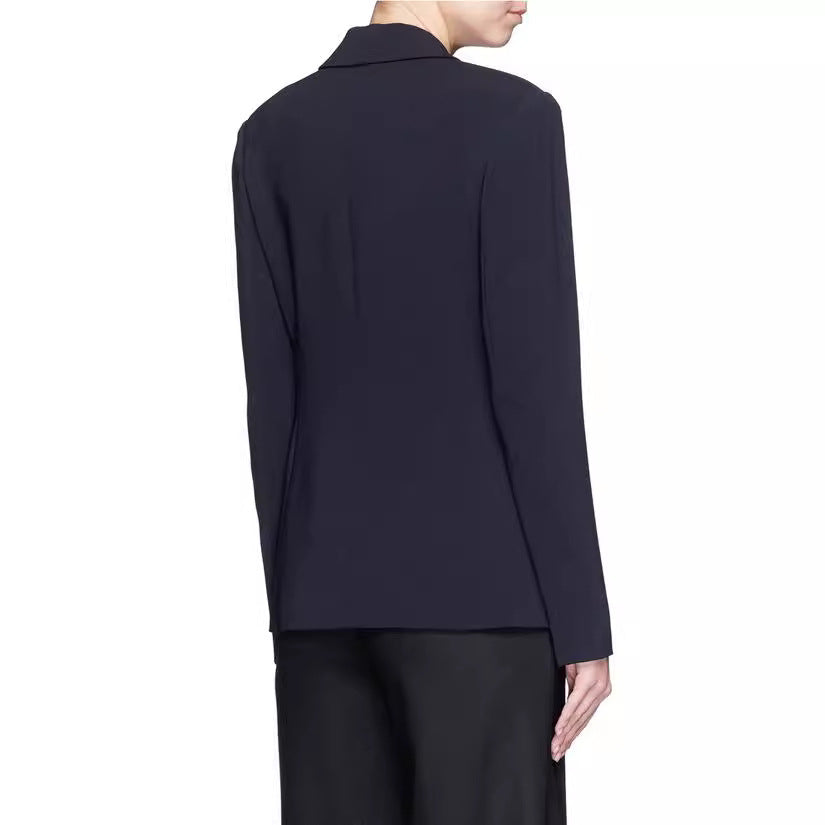 Ladies' shawl collar wrap blazer with side knot tie and patch pockets Mune Fashion