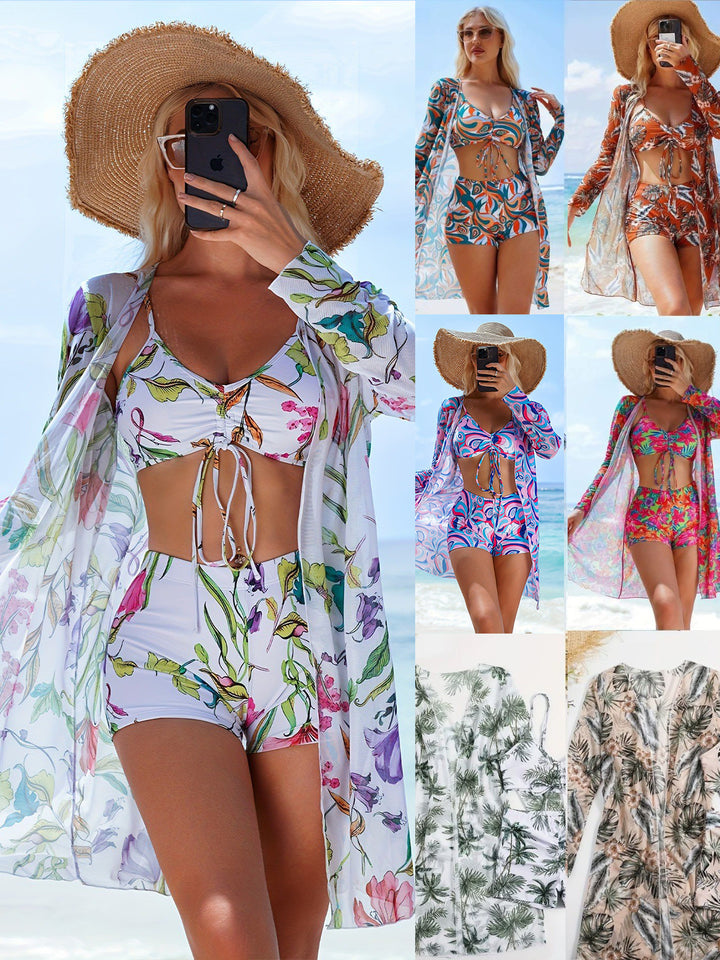 Women's swim set with casual kimono and sporty shorts Mune Fashion